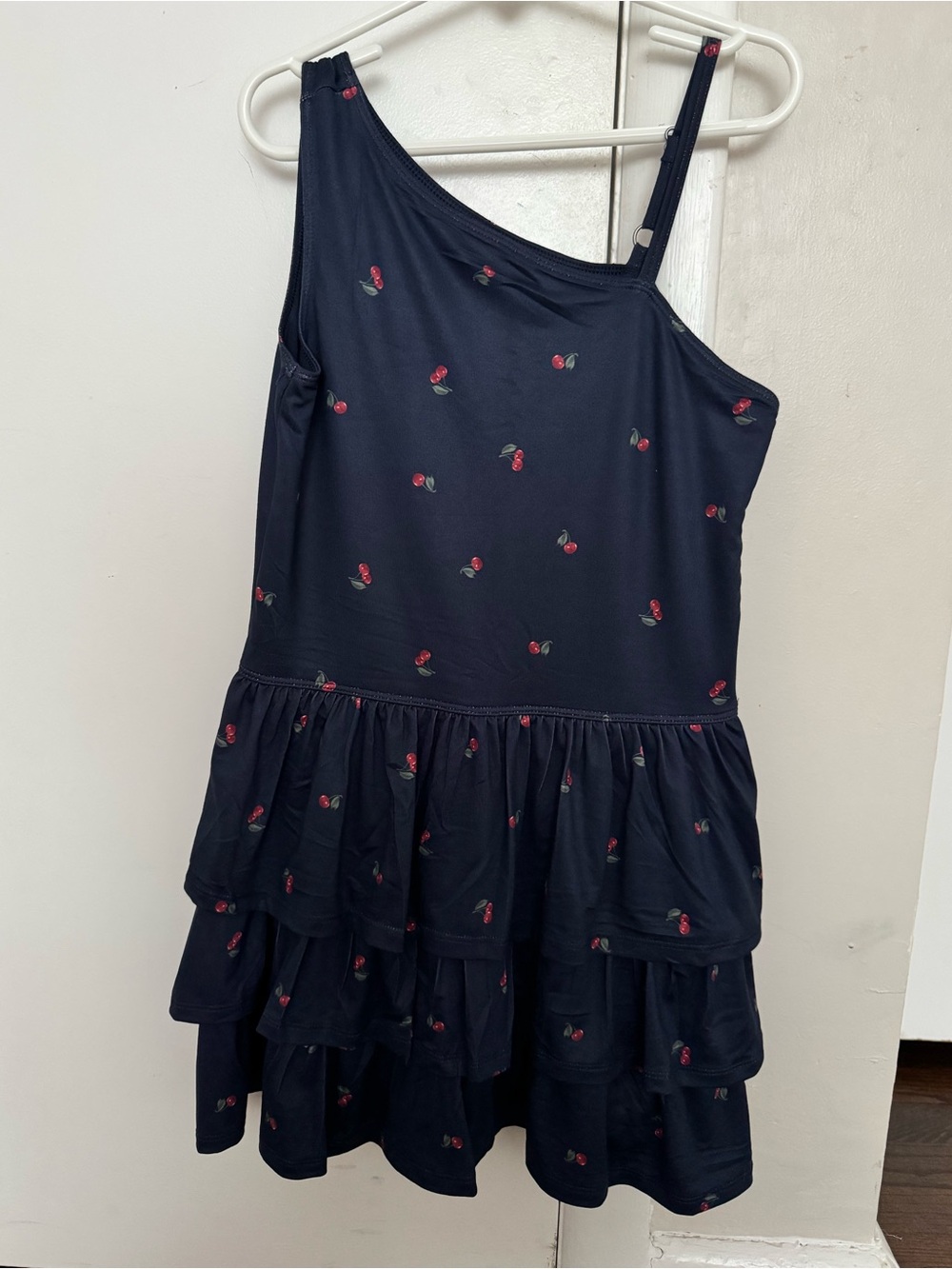 Abercrombie Kids YPB Cherry Print One Shoulder Dress Navy Size 9/10